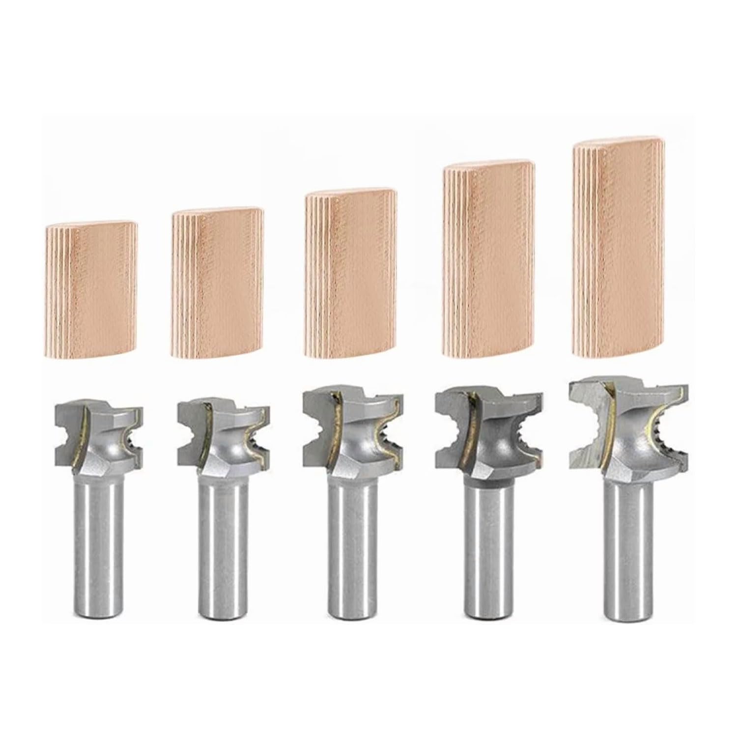 FindBuyTool Router Bits Set, Router Bit 1/2 Shank for Festool DF500 Dominos, 5Pcs Tungsten Carbide Tips Router Bit, Wood Trimming Router Bits Set for Handwork and DIY Projects, D4,D5,D6,D8,D10