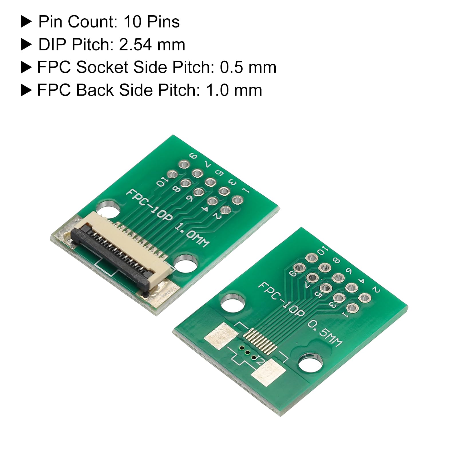 QUARKZMAN Scheda Convertitore FPC FFC PCB 10P 1,0mm Sul Lato Socket, 0,5mm Sul Retro, a DIP 2,54mm per LCD Stampante 3D Telecamera DVD TV Laptop 4pz