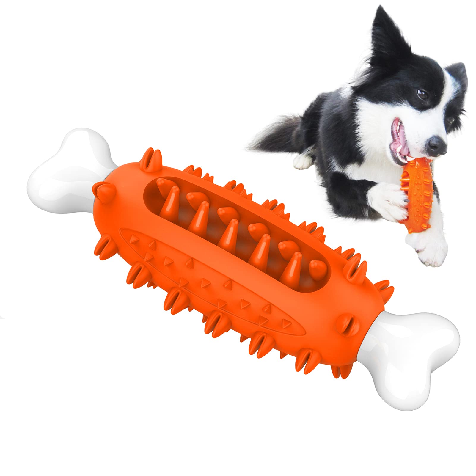 Bacon Flavor Dog Toys for Aggressive Chewer, Durable Dental Dog Chew Toy for Teeth Cleaning,Dog Toothbrush Chew Toy Bones for Large and Medium Dogs(Orange)