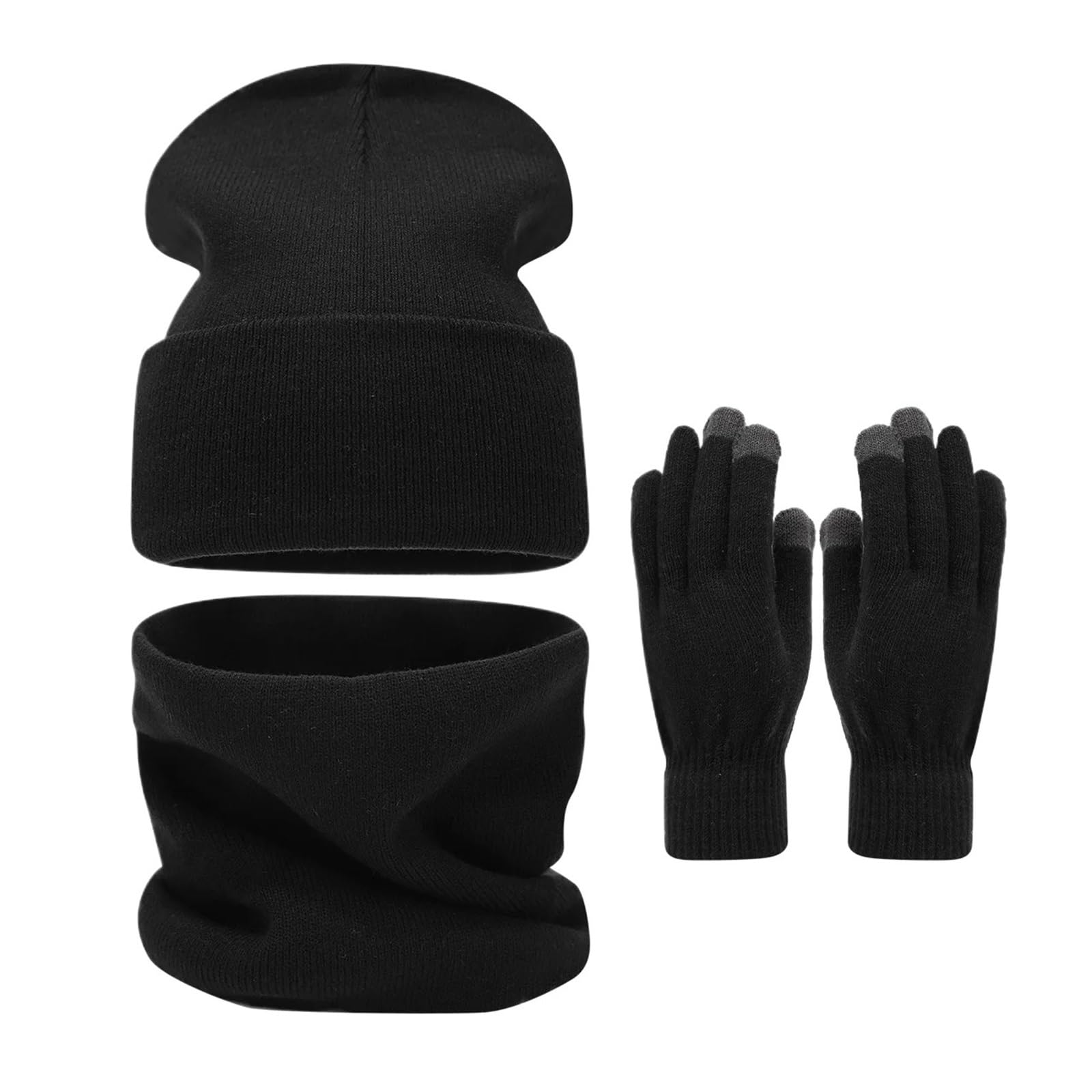 Generico Set di cappello, sciarpa, guanti, berretto, scaldacollo, spessi e termici, 3 pezzi for il freddo