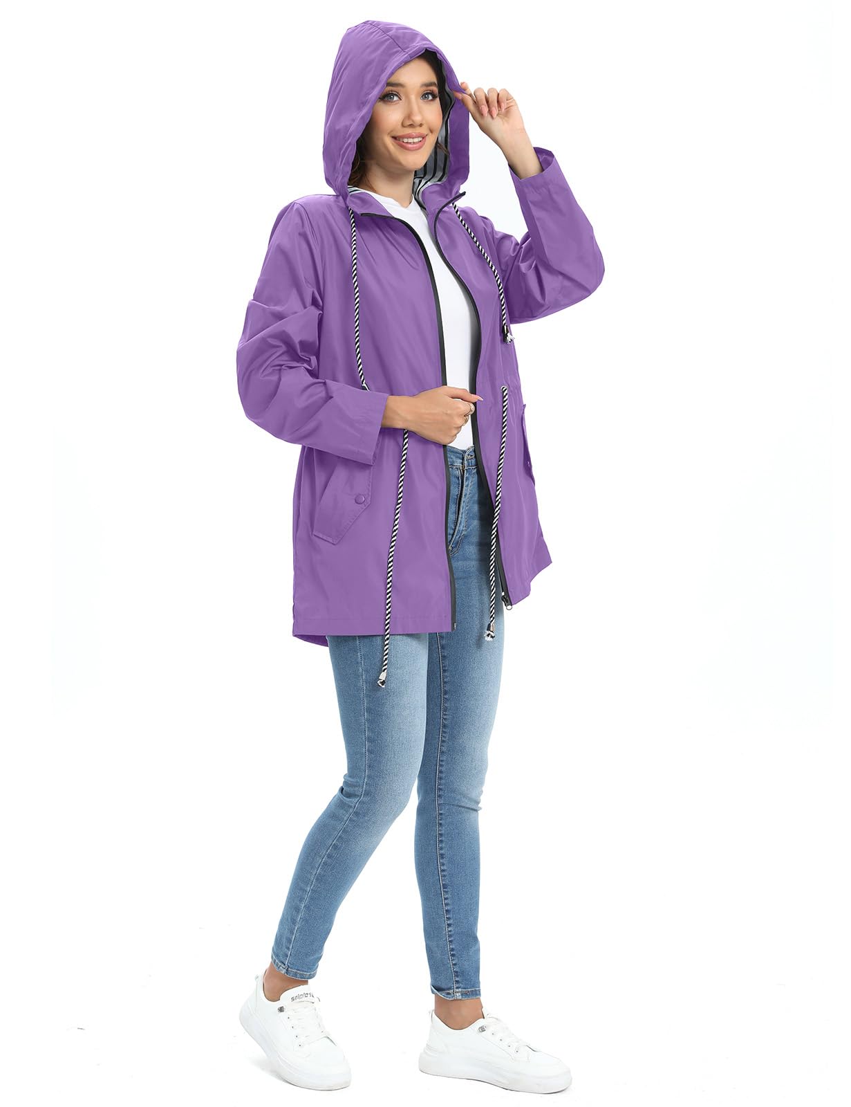 UMIPUBO Vestes Imperméables Femme avec Capuche Zip Poncho Pluie Léger Vêtements de Pluie pour Randonnée Camping Activités