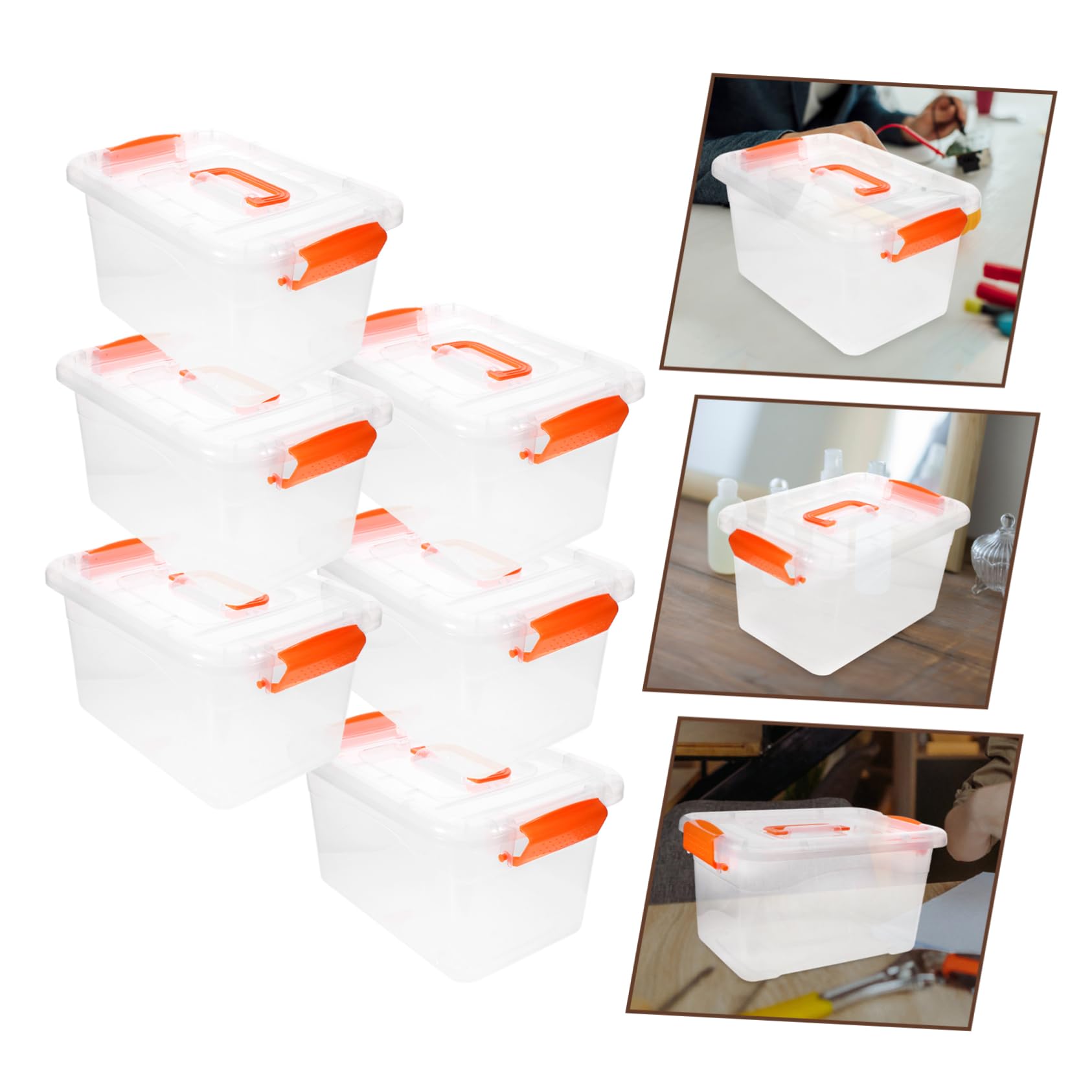 OUNONA Cajas Organizadoras Transparentes Grandes 3l Tapa y Asa, Set 6 Piezas de Plástico Resistente para Almacenamiento Doméstico, Uso Portátil y Orden Hogar