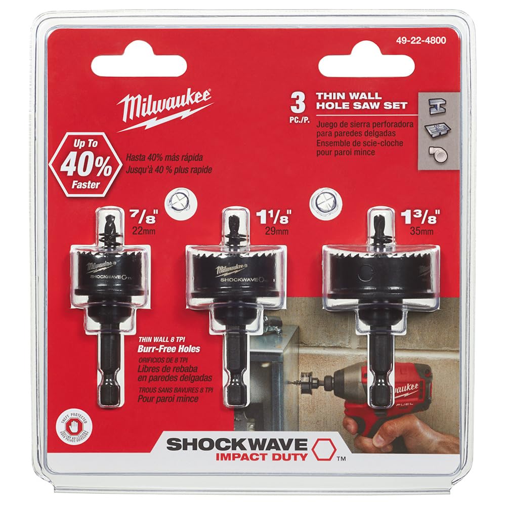 Milwaukee Electric Tool 49-22-4800 Hole Saw Set, 3 Pieces, 1/4" Hex Shank, Variable Pitch Teeth