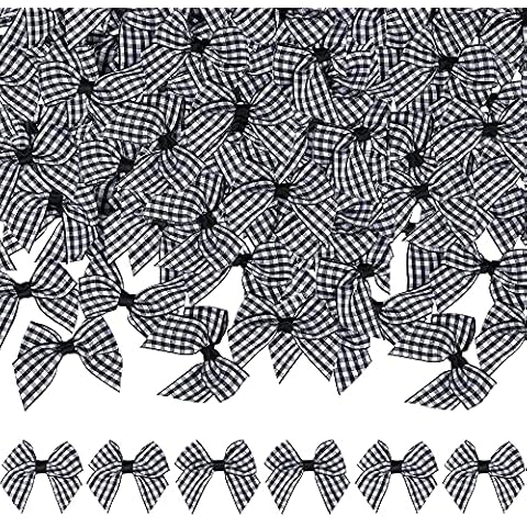 YZFH 30 pcs Christmas Buffalo Plaid Bows Christmas Burlap Checkered Bow DIY Farmhouse Home Decoration Bows for Christmas Tree Crafts Home Decoration (White and Black) Cover