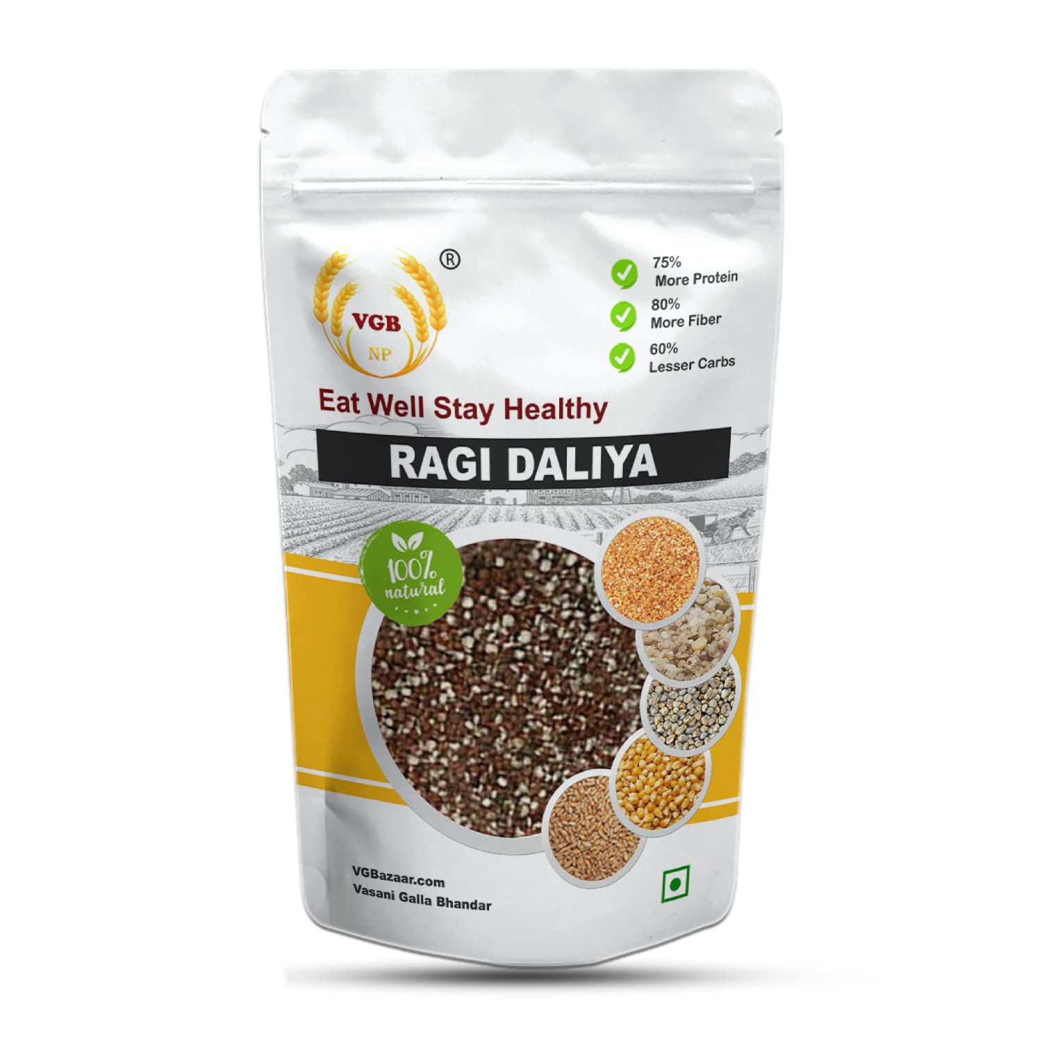 VGBNP Natural Millet Porridge (Ragi Daliya) Nachani Seeds Dalia (Kezhvaragu/Ots) Healty Grains Fibre Rich/Immunity Builder Ragi Dalia, 500 Gm