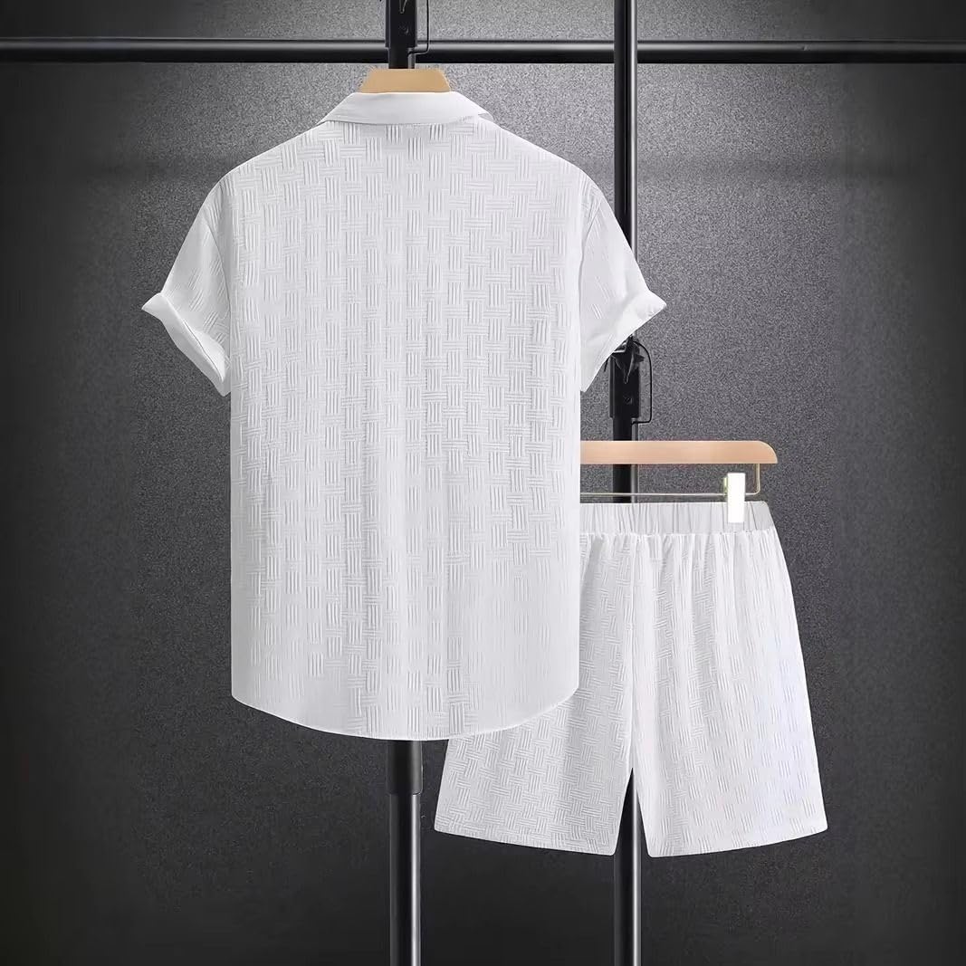 Men's Travel Shorts Set, Drawstring Shorts and Casual Shirt Summer Outfit