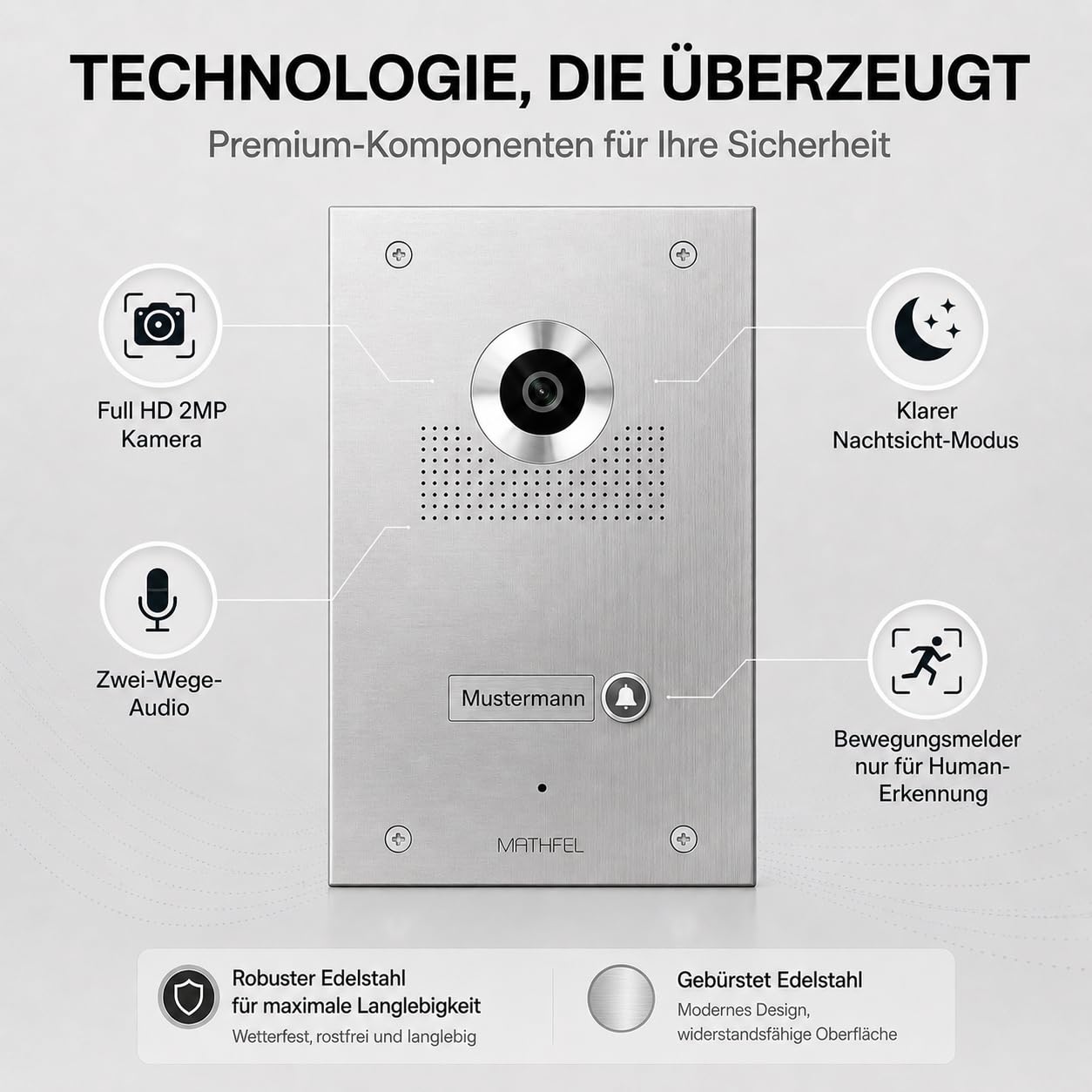 MATHFEL Video Türsprechanlage in Silber, Klingel mit Kamera und 10'' Monitor, Türklingel mit Kamera und Türöffner, Ultraweitwinkel 170 Grad Kamera, Gegensprechanlage mit WLAN Full HD 2MP