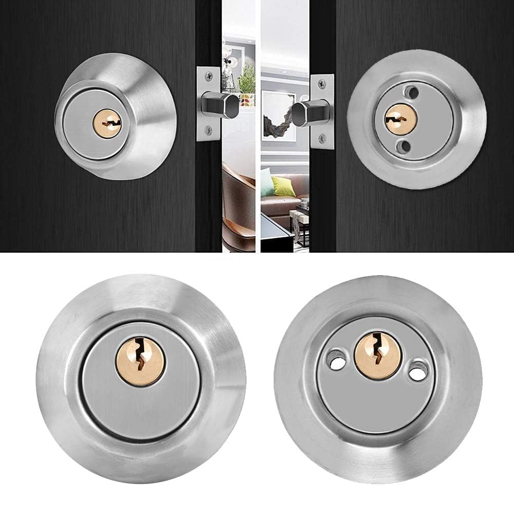 Cyrank Cerradura De Cilindro Doble con Llave, Cerradura De Cerrojo con Llave Doble En Ambos Lados Cerradura De Cilindro Ajustable De Dos Vías para Puerta Delantera(Stainless Steel)