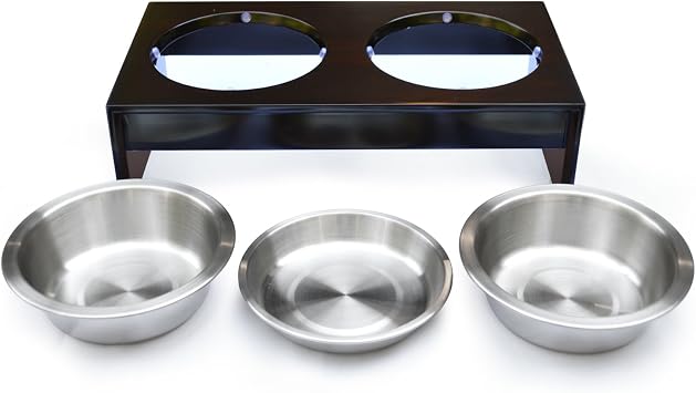 PetFusion Bamboo Elevated Dog Bowls; Cat Bowls | Raised Feeders w/ Water Resistant Seal (Short 4; Tall 10) | US FOOD GRADE Stainless Steel Dog & Cat Bowl