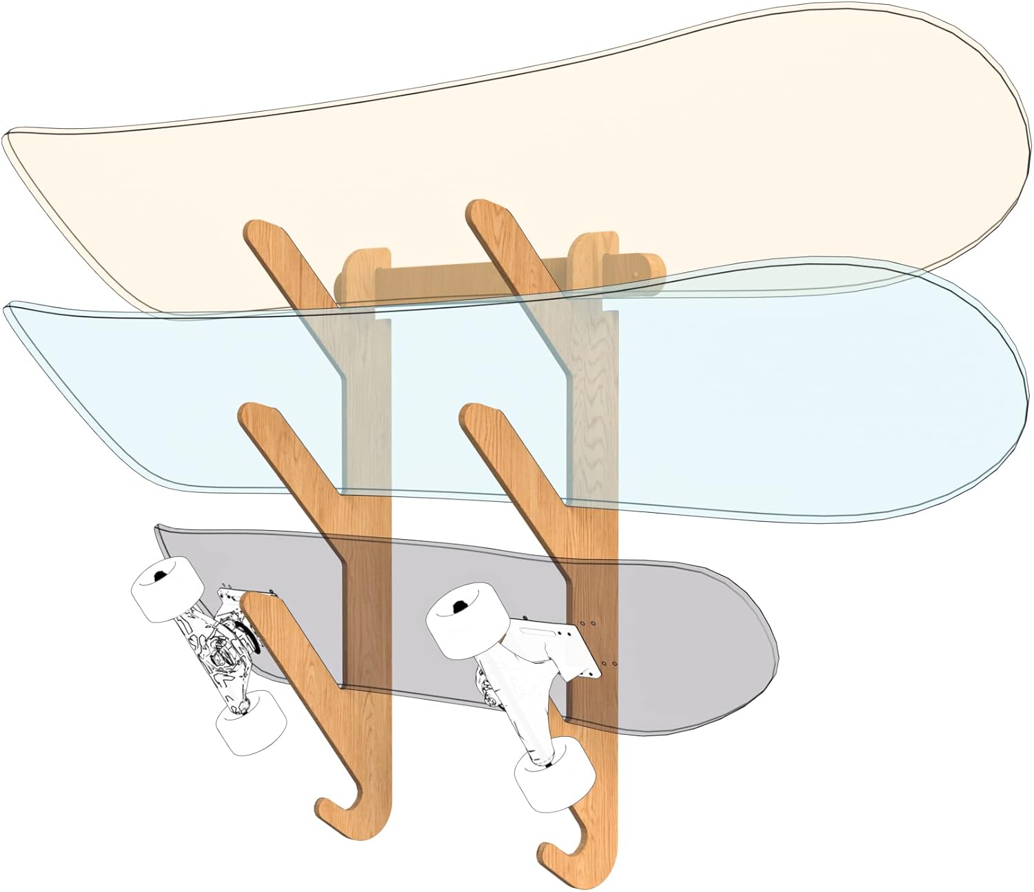 Snowboard Rack Skateboard Rack WallMounted Indoor Board Storage Bamboo/Birch