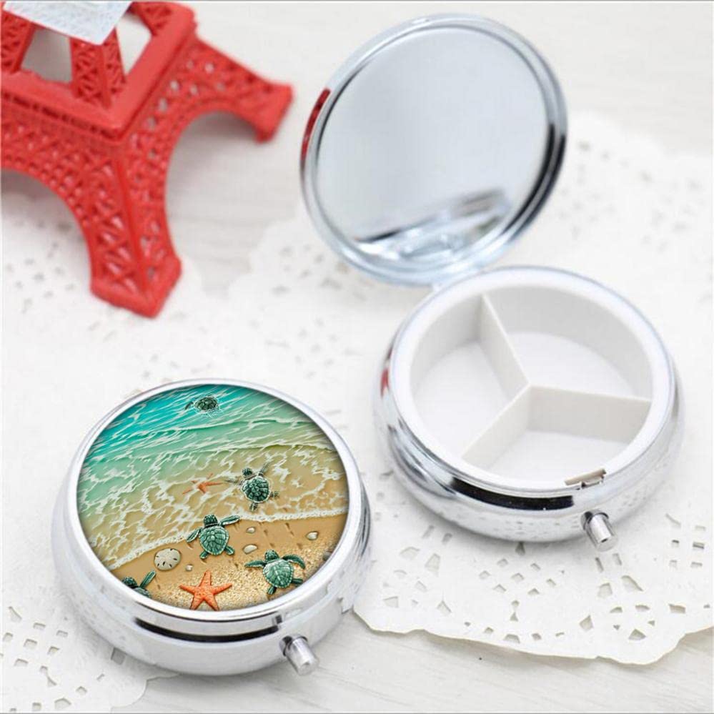 Pill Box,Cute Turtle Round Pill Box 3 Compartment Decorative Pocket Purse Portable Mini Travel Medicine Tablet Vitamin Holder Organizer Pill Case