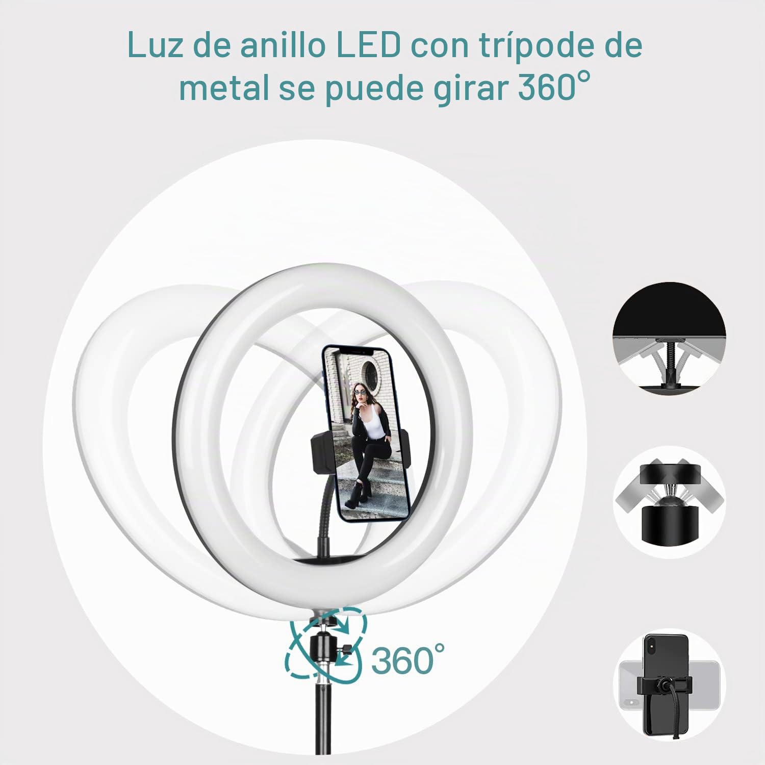 Aro de Luz con Tripode, 10'' Luz de Anillo LED con un Trípode 49-180cm, 3 Colores 10 Brillos Regulables, Aro de Luz con Bluetooth Control Remoto para Selfie Maquillaje Youtube TIK Tok