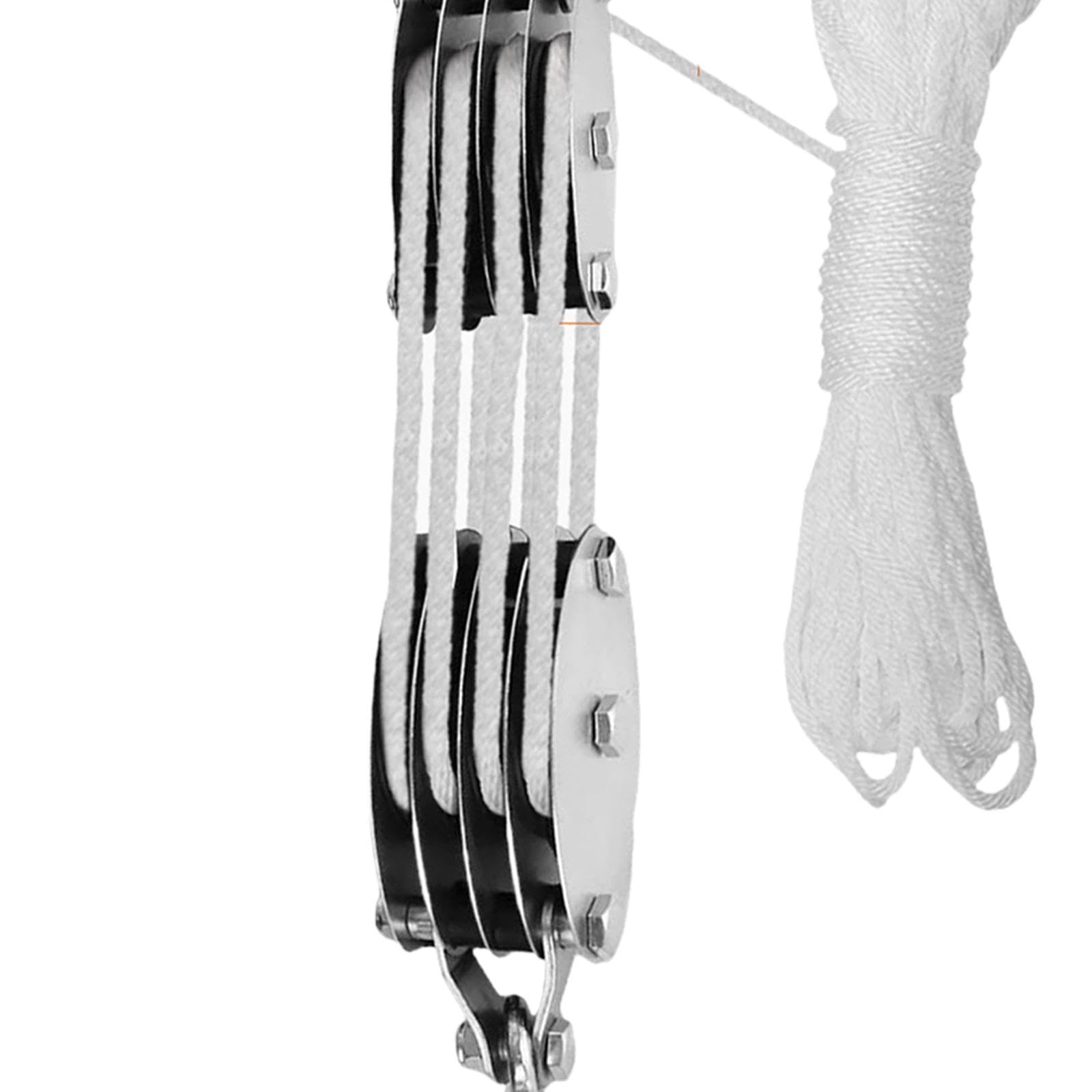 Portátil de Poleas con Cojinete Metálico para Tareas de Izamiento de Cuerdas, Cordera Blanca de 4 Ruedas, 20 M de Cuerda