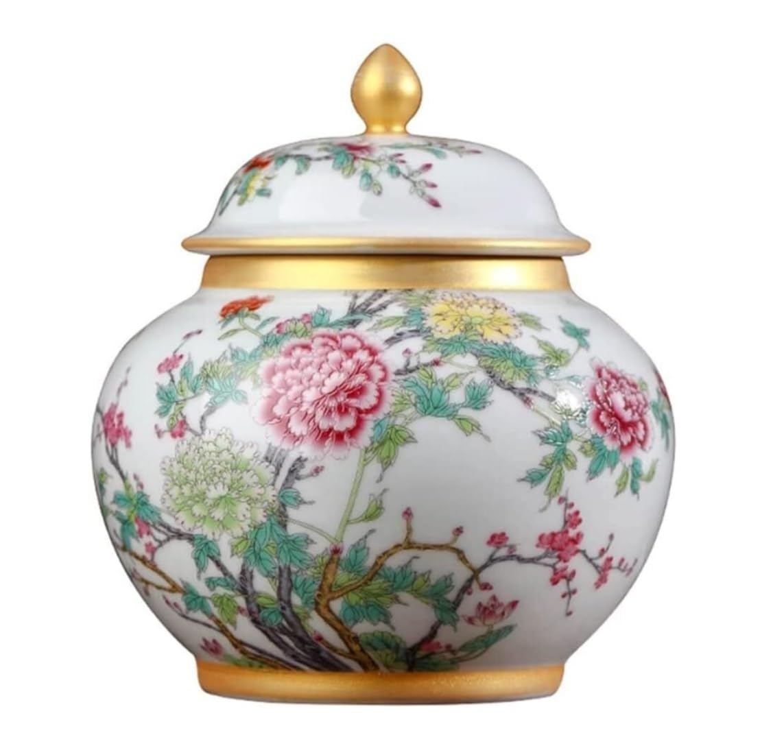 słoik na imbir, Białe ceramiczne wazony imbirowe z pokrywką i złotymi detalami do
