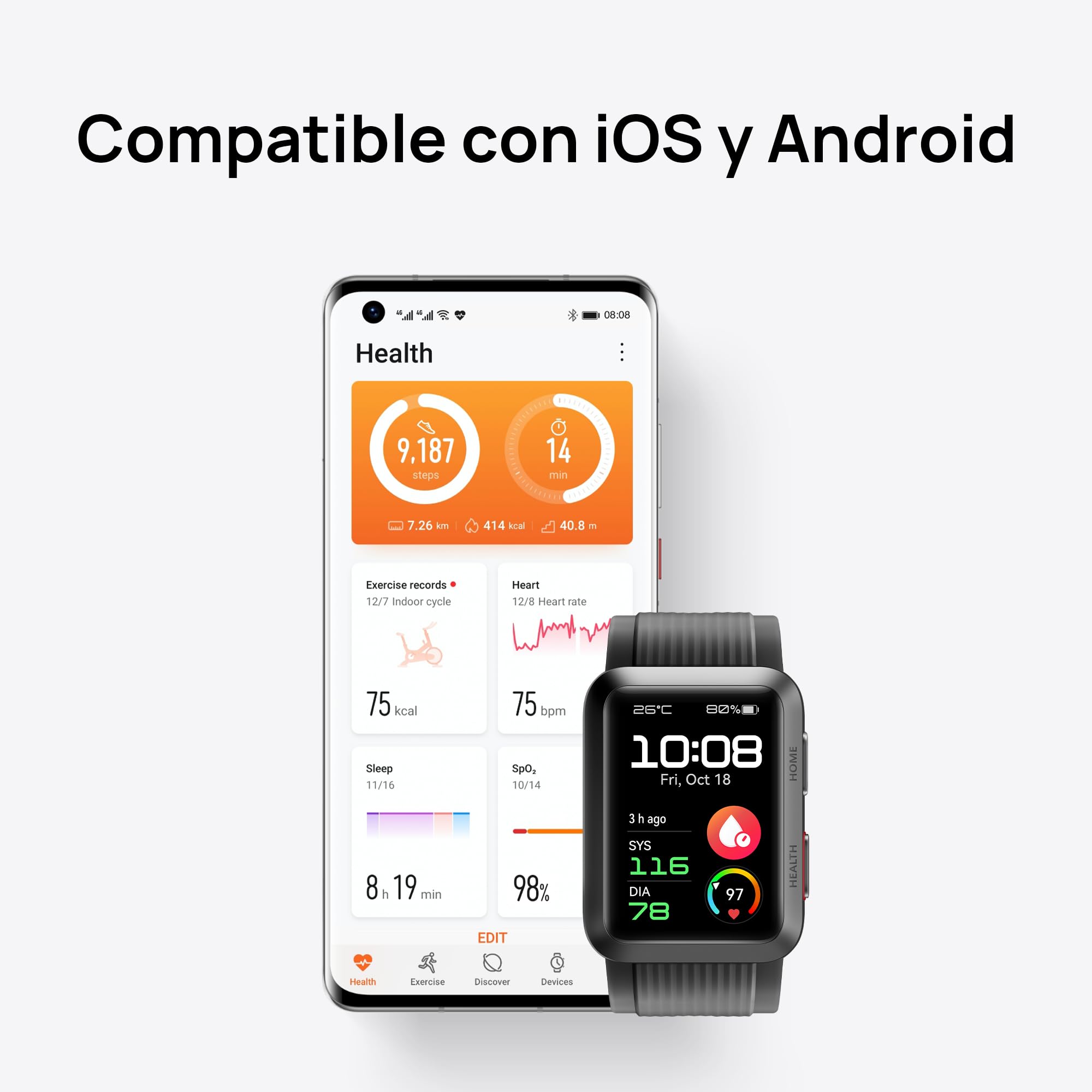 Huawei Watch D Smartwatch Monitorización Avanzada de Salud, 7 días de Duración de Batería, Asistente Inteligente, Compatible con iPhone y Android, Negro