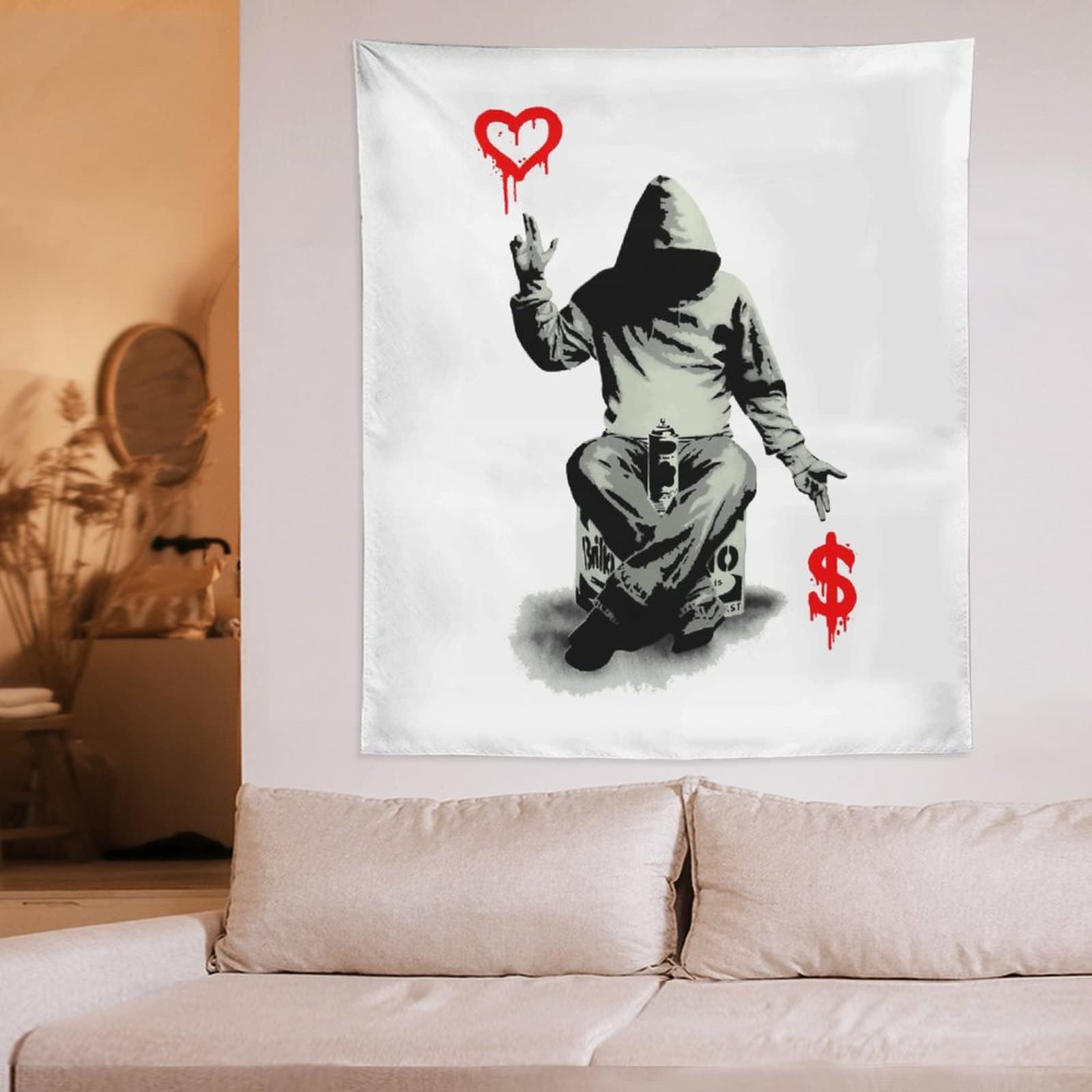 匿名配送❣️ バンクシーBanksy タペストリー　おしゃれ　インテリア Amazon.co.jp: タペストリー Banksy バンクシー 愛とお金 壁掛け 壁画