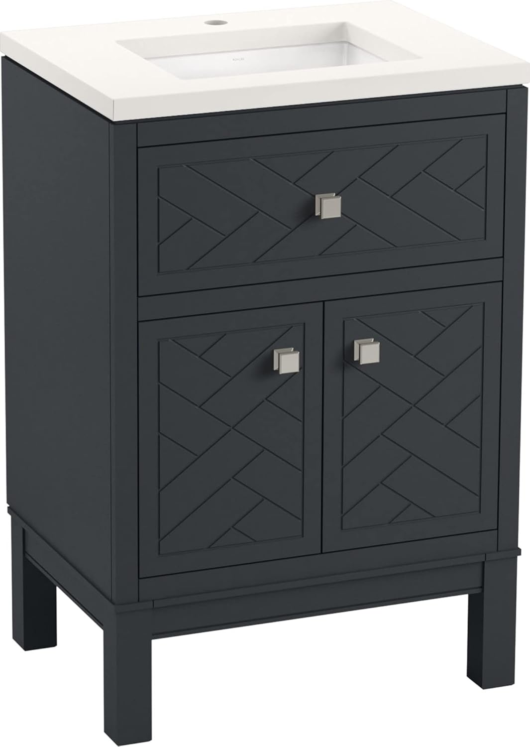 KOHLER Beauxline 24 Inch Bathroom Vanity Cabinet with White Single Sink and Quartz Top, Modern Bathroom Vanity, Slate Gray, K-33530-ASB-1WX