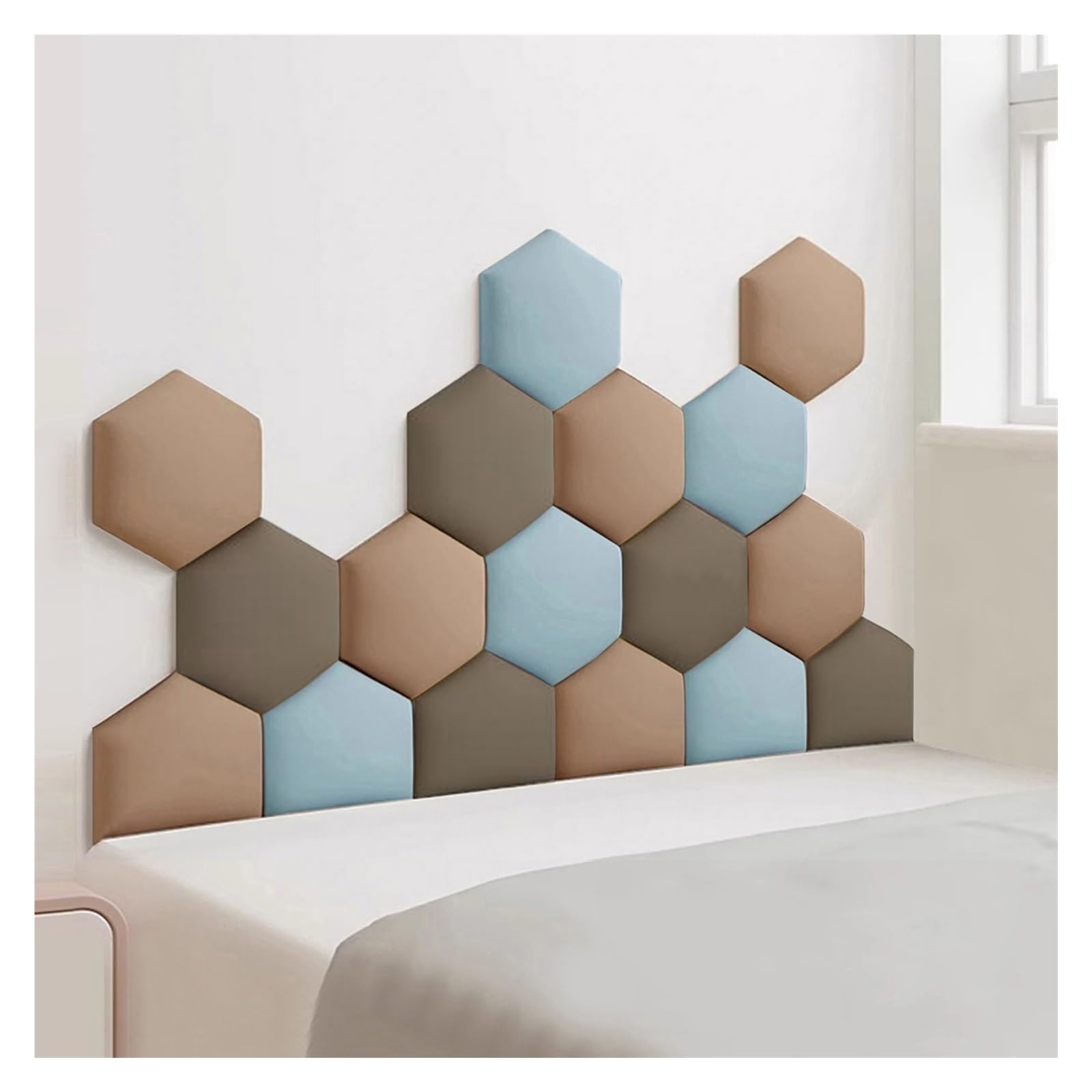 Cabecero de cama acolchado 3D con paneles de pared tapizados de tela que absorbe impactos