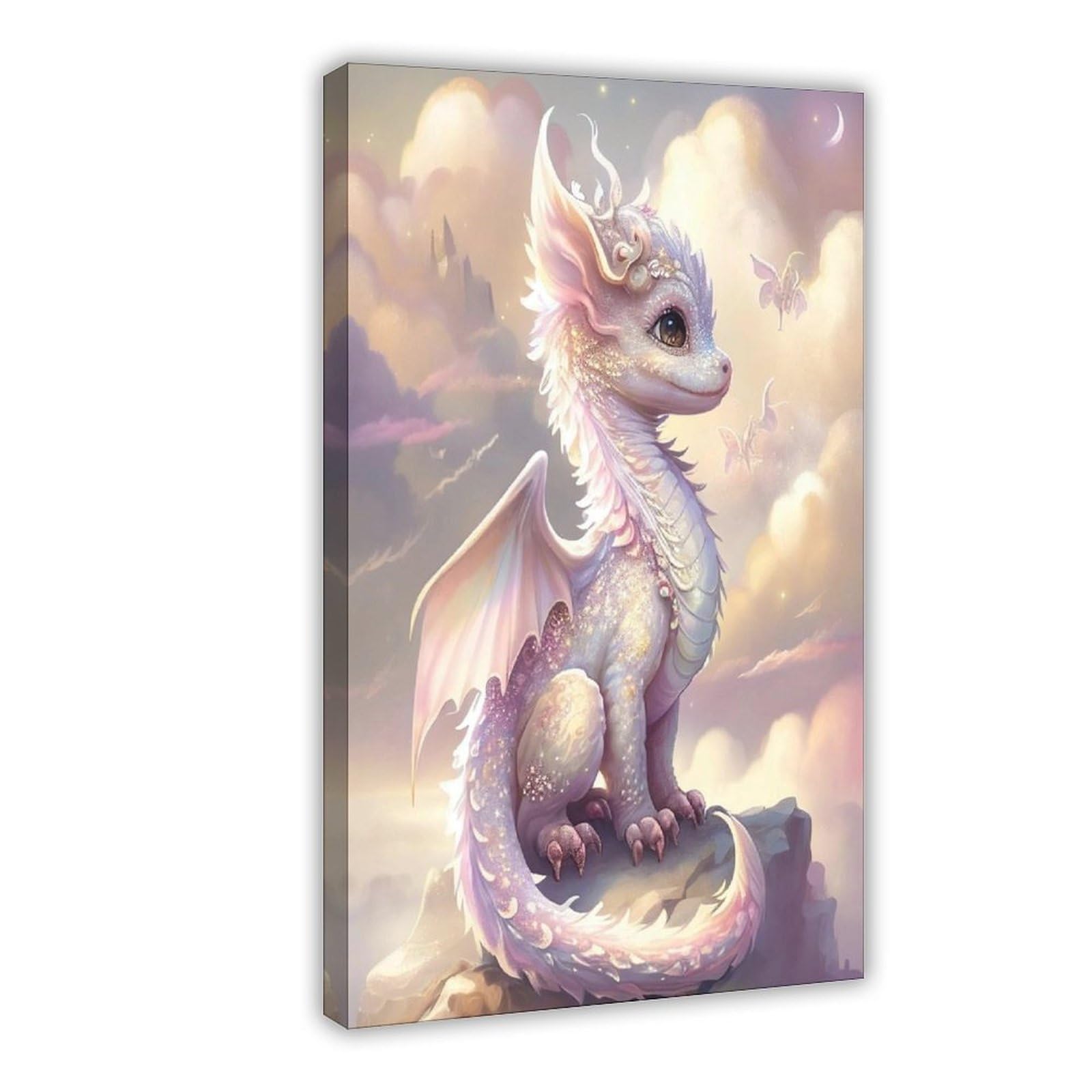 Bareronor Watercolor Baby Dragon Poster Canvas Poster Bedroom Decor Landscape Office Room Decor Gift 24" L X 36" W
