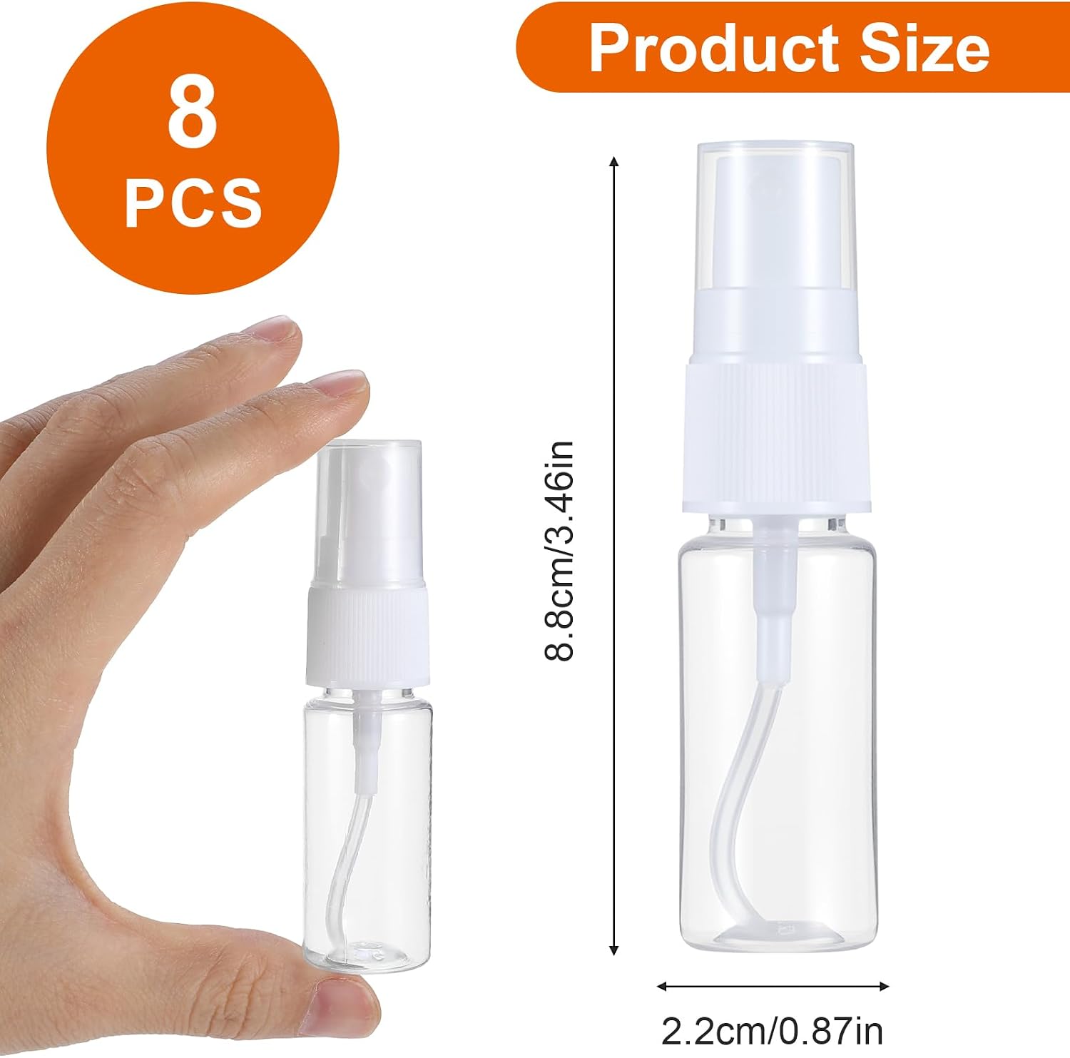 8 Pack Mini Travel Spray Bottle, Travel Spray Bottles Fine Mist Plastic Mini Spray Bottles with Funnel for Skincare, Perfume & Travel Use(0.5 oz)