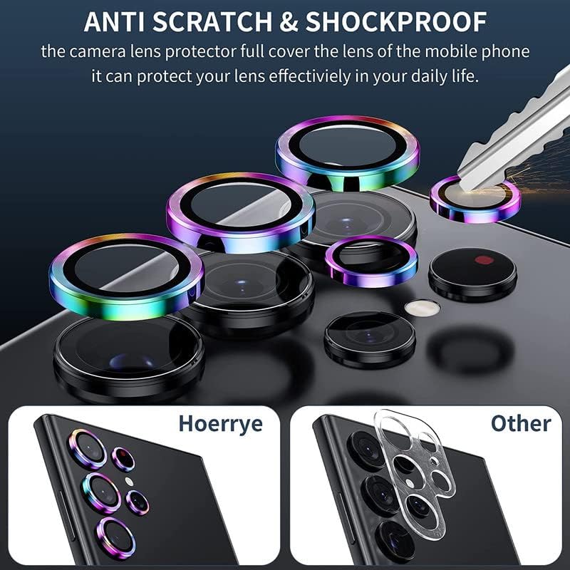 Image of Camera Lens Protector Ring Compatible with Samsung Galaxy S23 Ultra | Tempered Glass + Aluminum Alloy Ring | Full Coverage Lens Guard | Scratch Proof | HD Clear | Case Friendly | Rainbow