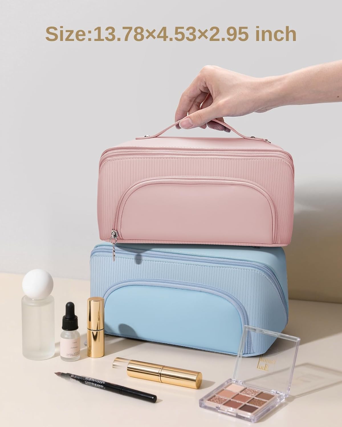 Lotour Makeup Bag Organizer Travel Cosmetic Bag, Large Capacity Skincare Bag for Women Girls, Portable Pouch Open Flat Toiletry Bag for Travel Essentials Toiletries Accessories - Image 5