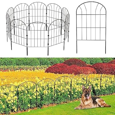 Decorative Garden Fence 10 Pack, Animal Barrier Fence, No Dig Fencing 24in (H) x 11ft (L) Metal Wire Panel Garden Fence Border, Dog Rabbits Ground Stakes No Dig Fence for Outdoor Patio, 11FT