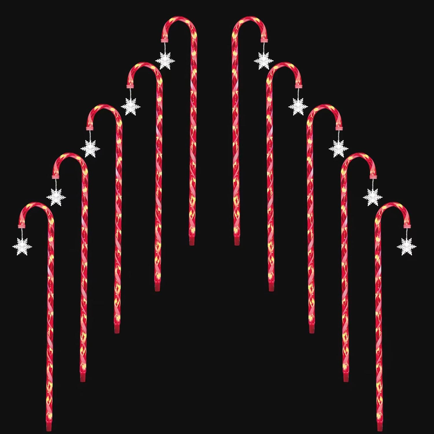 16 Pack 16.5" 128LED Candy Cane with Snowflake Lawn Stake Light, Christmas Candy Cane Lights - Pathway Markers Christmas Outdoor Yard Decorations with 11-Functions (RED and White)