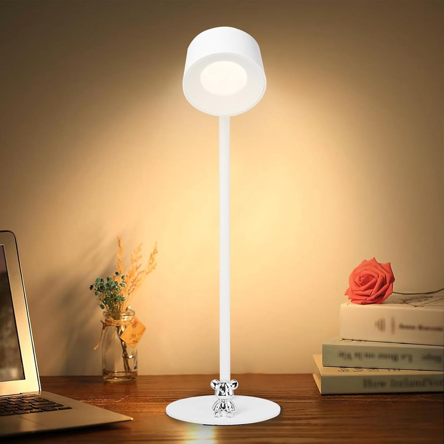 Cordless Table Lamp,Portable LED Desk Lamp, Battery Operated, 3 Color Stepless Dimming Up, for Restaurant/Bedroom/Bars/Outdoor Party/Camping/Coffee Shop Night Light. (White)