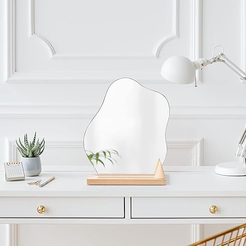Miniatura 3 de Natsukage Espejo de maquillaje de vidrio para escritorio con ángulo de soporte, espejo de tocador con soporte de anillo, mesa estética, espejo de
