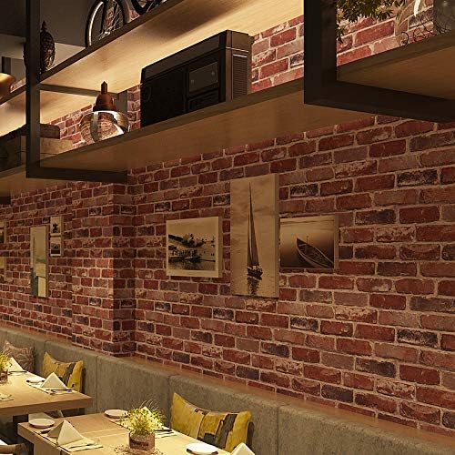 Peel and Stick Rustic Red Brick Wallpaper, Self-Adhesive Wallpaper, Vinyl Waterproof Vintage Wallpaper, Self-Sticking Wallpaper, Contact Paper for House Decoration, No.57104-3