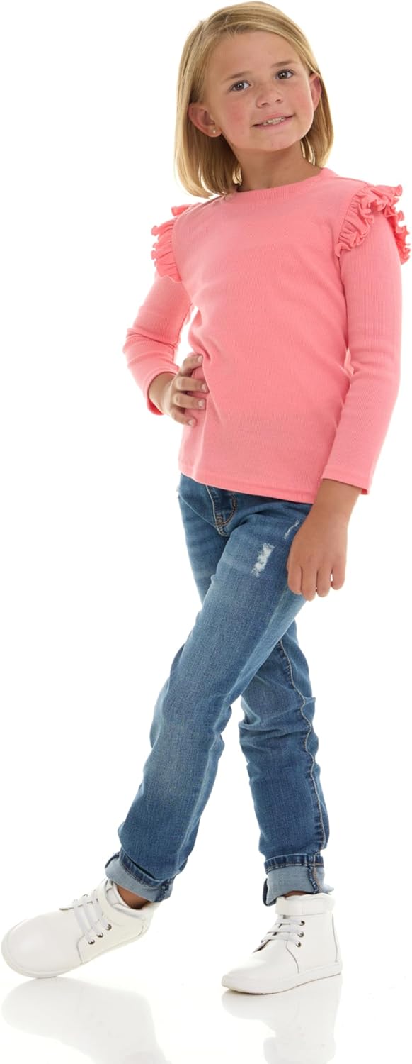 Cudlie 3-Pack Toddler Girls Ribbed Ruffle Tops – Stylish Long Sleeve Shirts for Kids –All-Day Comfort (12M-4T) - Image 3
