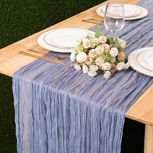 SAJOO Dusty Blue Cheesecloth Table Runner 10FT Boho Gauze - View #8