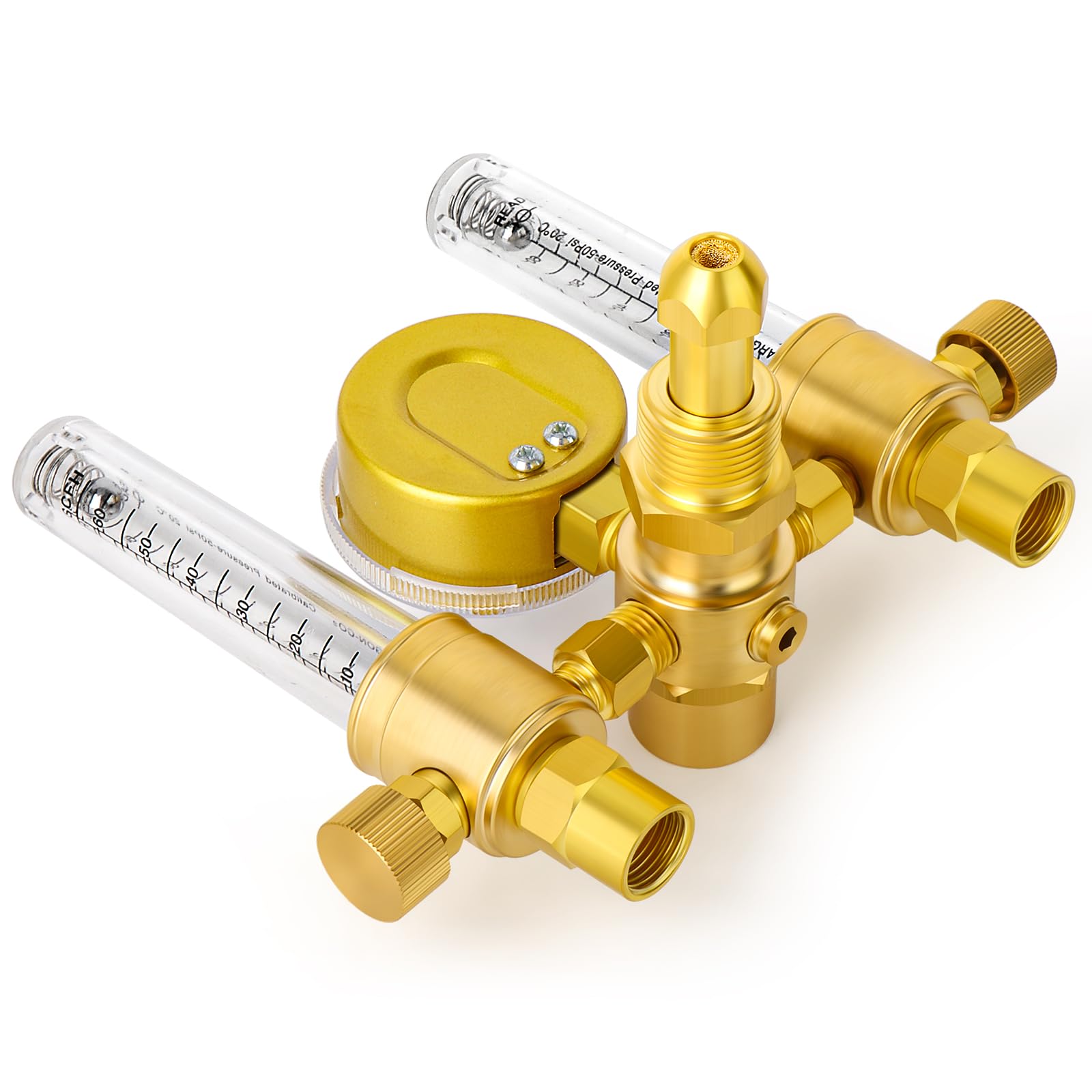 MEANLIN MEASURE Medidor de flujo del regulador de argón con manguera 2M,CGA580 Conexión de entrada,5/8" x 18RH Racor de salida,Caudalímetro de soldadura de argón de doble salida para soldador TIG MIG
