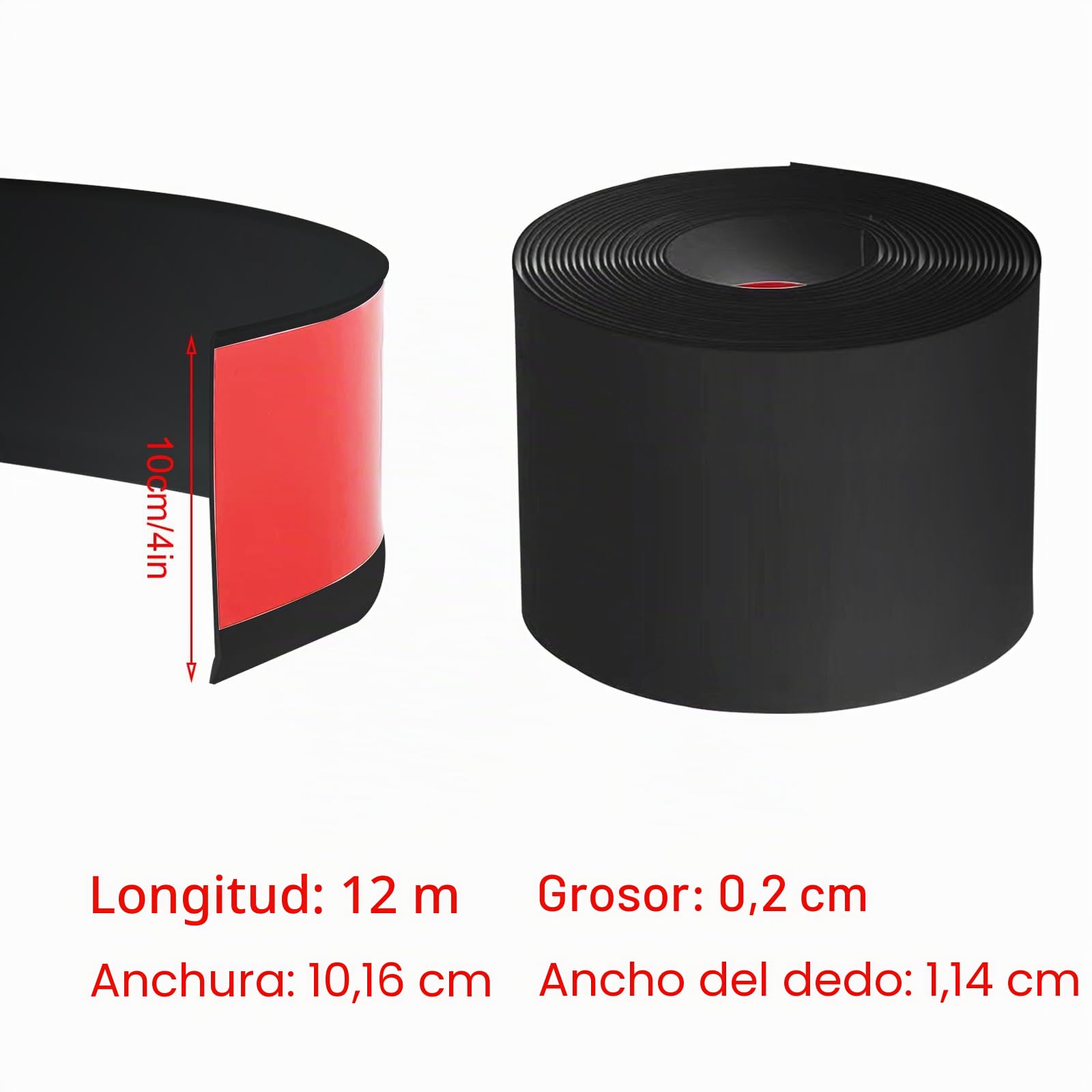 MENAYODA Rodapié blando de PVC, Listón adhesivo de 10 cm de ancho, Listón decorativo flexible con pliegues en forma de S para cubrir juntas en las esquinas (12m, Negro)