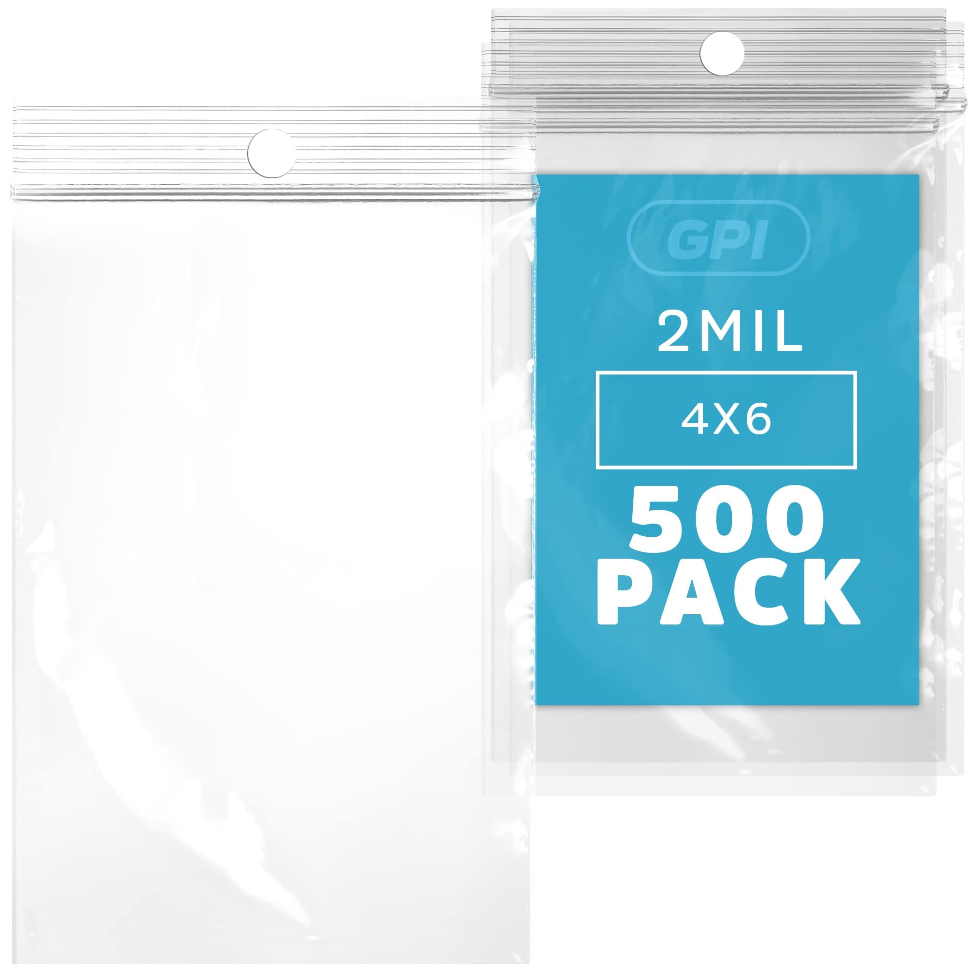 10,2 x 15,2 cm - Confezione da 500 Sacchetti richiudibili in plastica Trasparente con Cerniera, 2 Mil di Spessore, Foro per Appendere per Esposizione, Sacchetti in plastica Resistenti
