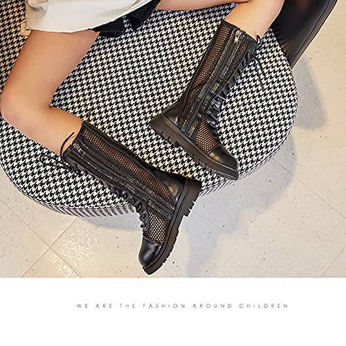 Girl's Fashion Lace-Up Side Zipper Mid Calf Combat Riding Boots Breathable Mesh Fabric High Boots Lightweight Sandals4