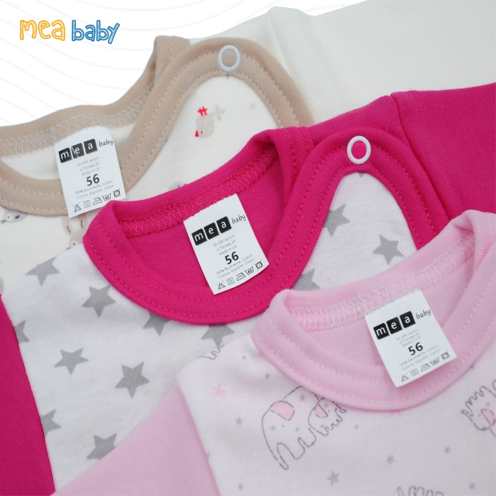 MEA BABY Bébé T-Shirt à Langer Manches Longues en Coton, Paquet de 5. Chemise à Langer bébé Fille Chemise à Langer bébé garçon (74, Fille)