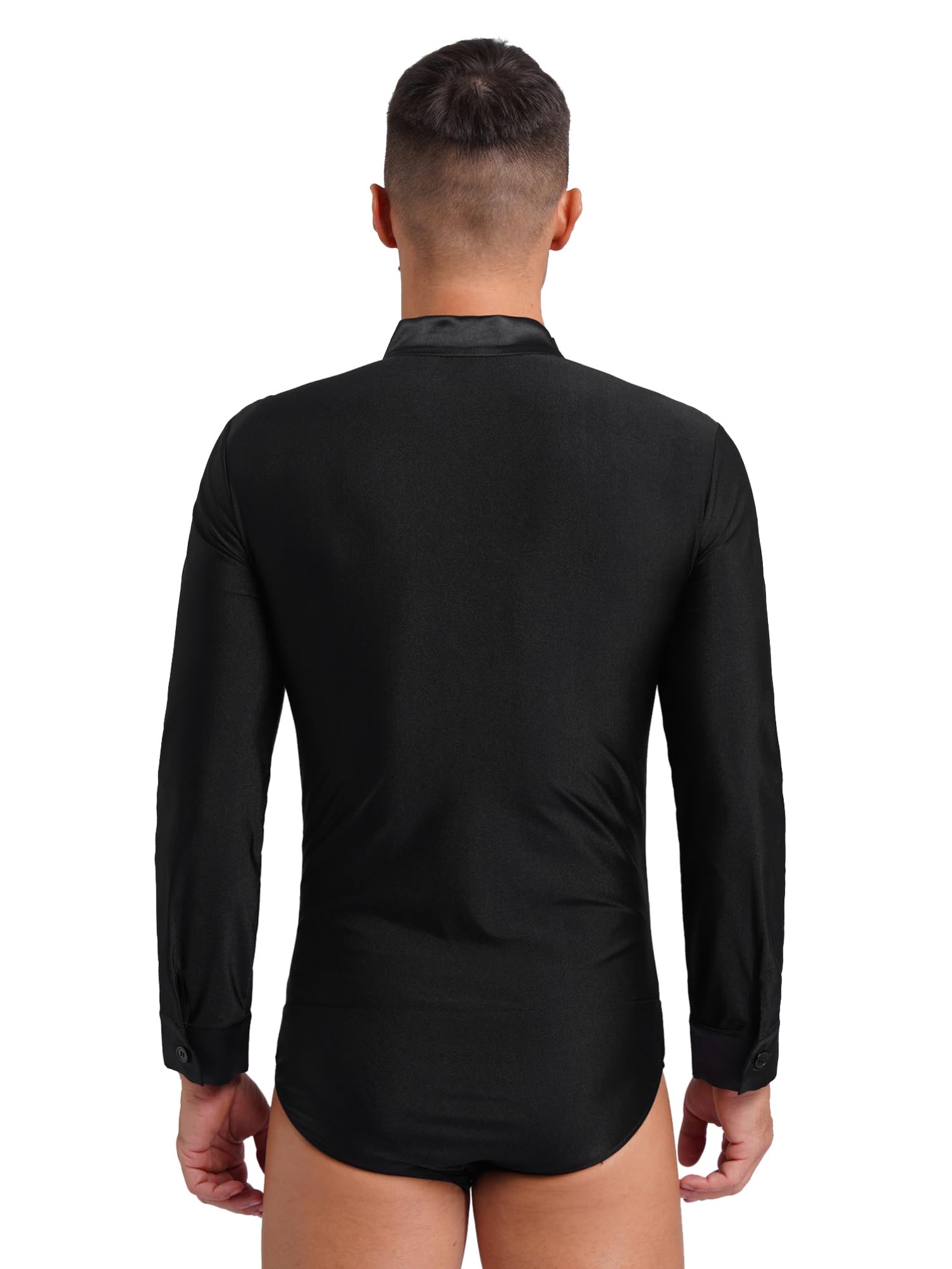 Aislor Leotardo Brillantes Para Hombre Con Cuello En V Body De Satén Manga Larga Maillot Para Danza Latina Patinaje Artístico Traje Bailarina