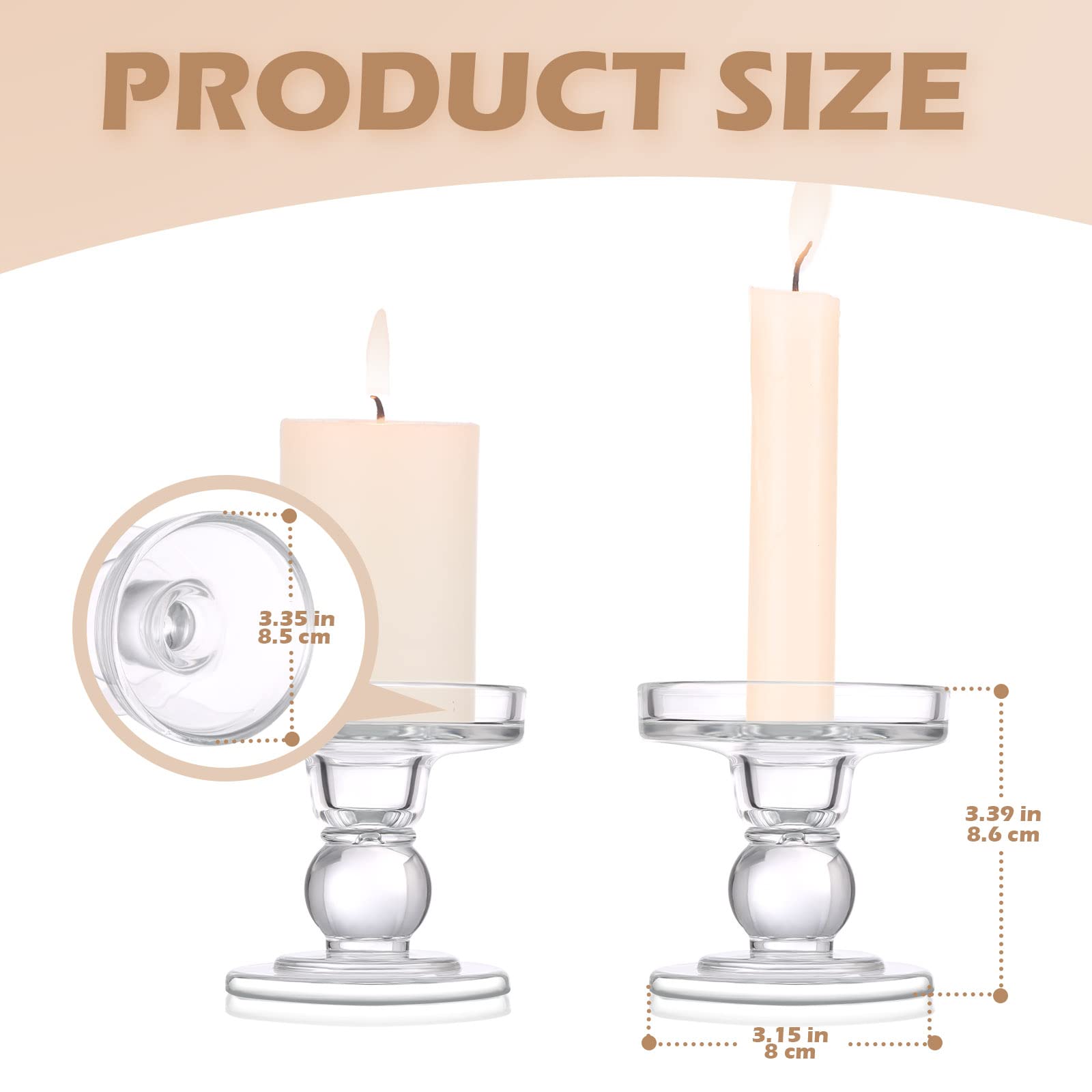 Potchen 6 Pcs Glass Candle Holders for Pillar Candles Taper Candlestick Holders Unity Candle Stand for Formal Events, Wedding Table Centerpiece, Church, Holiday Decor (Clear)