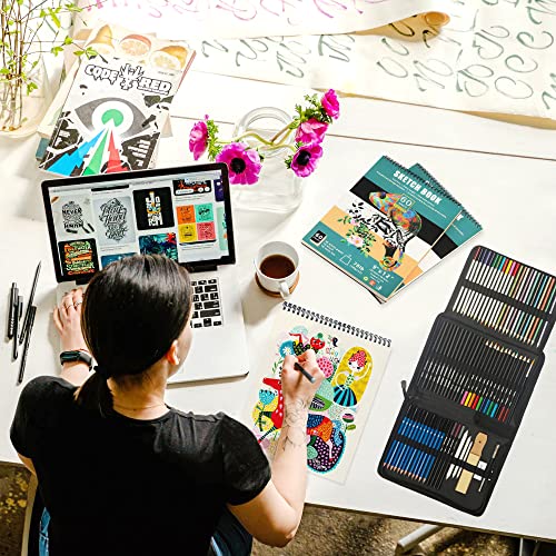 Kalour 76 Drawing Sketching Kit Set - Pro Art Supplies With Sketchbook & Watercolor Paper - Include Watercolor,Graphite,Colored,Metallic,Pastel,Charcoal Pencil - For Artists Beginners Adults Teens #TOP6