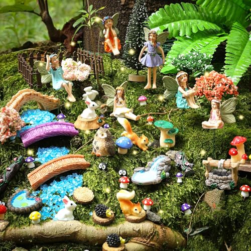 HIYZI 100 Pcs Fairy Garden Accessories Miniatures Figures Kit Micro Landscape Terrarium Ornaments Resin Mushroom Animal Fake Pond Lawn Bridge Garden Decoration by HIYZI - Image 5