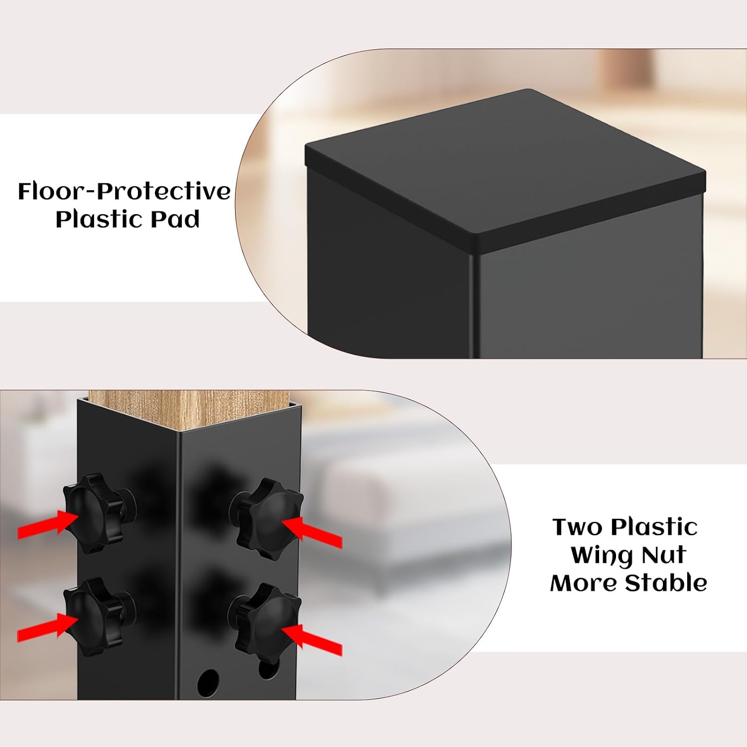 4 Pack Carbon Steel Dorm Bed Riser 2.3" Diameter Metal Bed Riser for Square Wooden Bed Frame, College Bed Riser Adjust to 3.2", 5.1", 8.1" or 11.2" Height (for Bed Leg 1.5-2.3")
