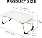 EAQ Bureau de lit d'ordinateur portable, Table de lit portable pliable pour ordinateur portable Table avec support de tasse/Tiroir de rangement/Tableau de rangement pour le travail de lit/couch/sofa, Lecture (blanc)