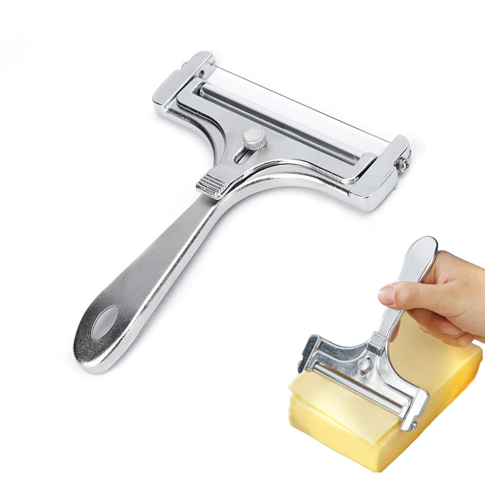Cheese Slicer Stainless Steel Wire Cheese Slicer Adjustable Thickness Cheese Cutter for Soft Semi Hard Hard Cheeses Kitchen Cooking Tool (Silver)