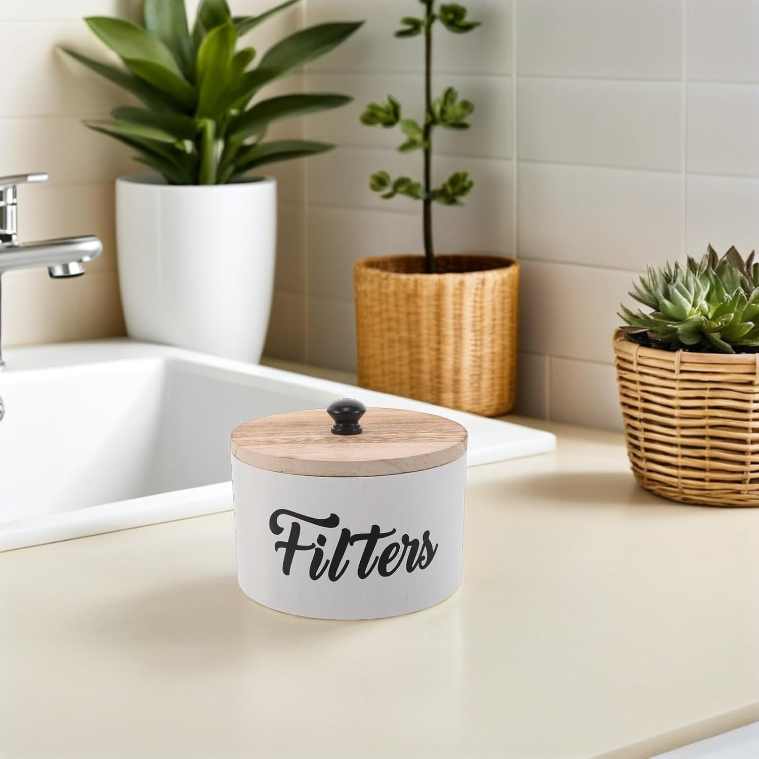 Unomor Laundry Beads Storage Box with Lid round White Wooden Container Laundry Detergent Organizer for Home Kitchen Bathroom Storage