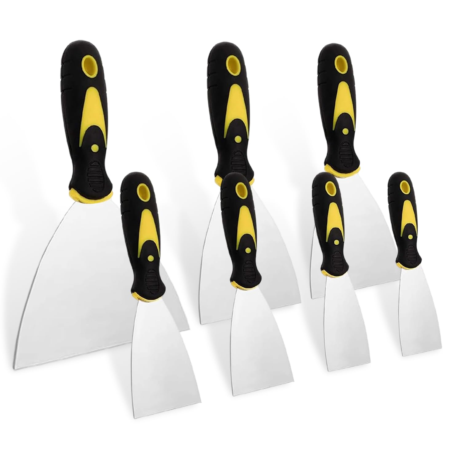 Rearjia 7Pcs Wallpaper Paint Scrapers（2''，3''，4''，6''）, Paint Wallpaper Scraper Set With Soft-Grip Handle, Multi-Purpose Filling Putty Scraper For Scraping And Filling Operations