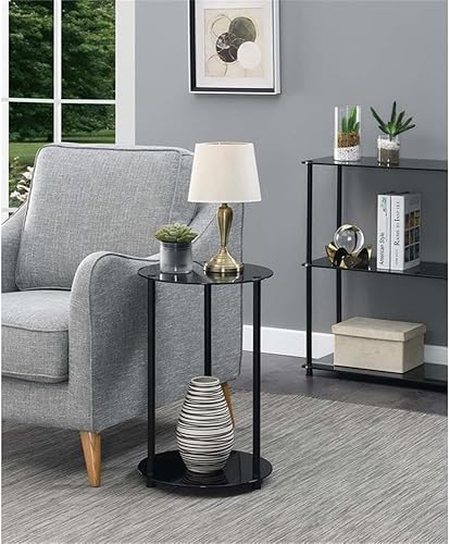 Miniatura 5 de Convenience Concepts Designs2Go - Mesa auxiliar redonda de vidrio clásico de 2 niveles vidrio