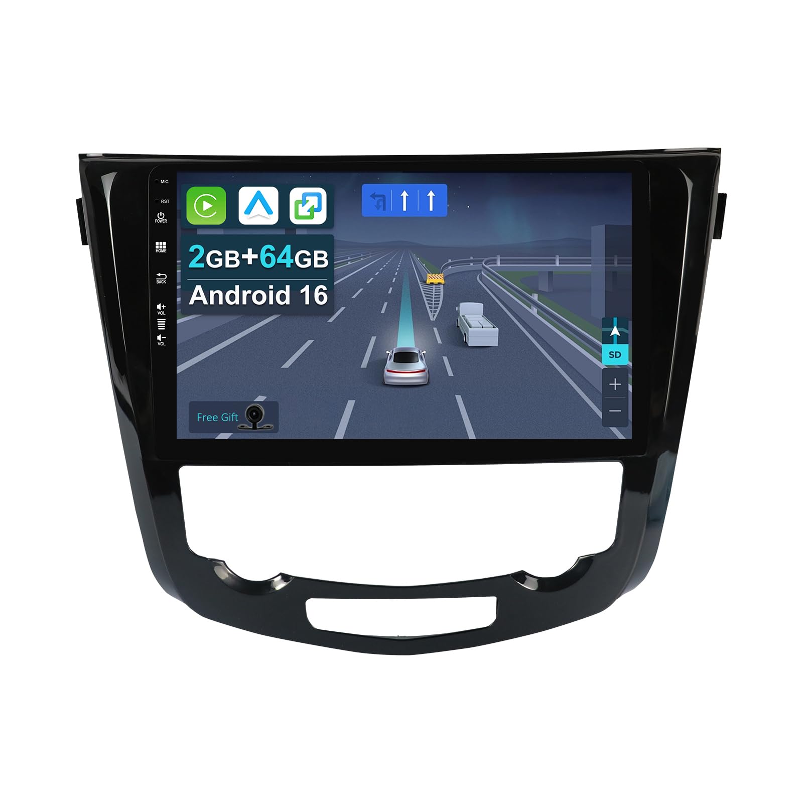 [10.1 Pollici] Android 14 2 Din Autoradio per Nissan X-Trail Qashqai j11 Rouge 2014-2018-[Integrato Wireless CarPlay/Android auto/GPS Sat Nav/Bluetooth 5.0/Wifi/4G/Mirror Link]+Fotocamera