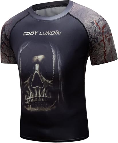 Miniatura 2 de Camiseta deportiva de compresión con gráficos 3D para hombre, camiseta deportiva de manga corta, cuello redondo, camiseta deportiva sin mangas